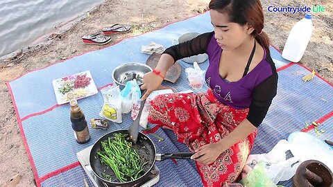 OMG, Beautiful girl cooking Morning Glory​​​​​​​ | Village Food factory | Asian Food