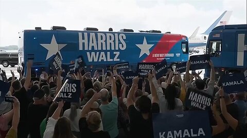 Harris and Walz rally volunteers on Pennsylvania bus tour before DNC in Chicago