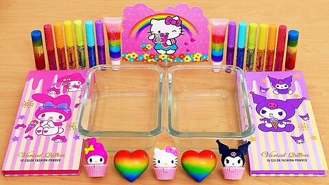 Rainbow Hello Kitty Slime ASMR - Mixing Makeup Eyeshadow Into Satisfying Slime