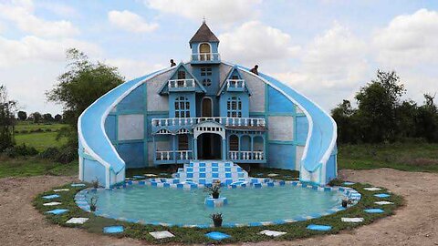 Build The Most Beautiful 4-Story Mud Victorian House, Swimming Pool And Big Twin Water Slide