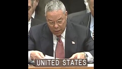 Colin Powell speaks at UN about Hussain and his weapons of mass destruction, Feb. 2003