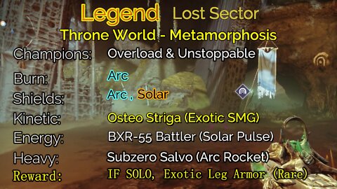 Destiny 2 Legend Lost Sector: Throne World - Metamorphosis 4-26-22