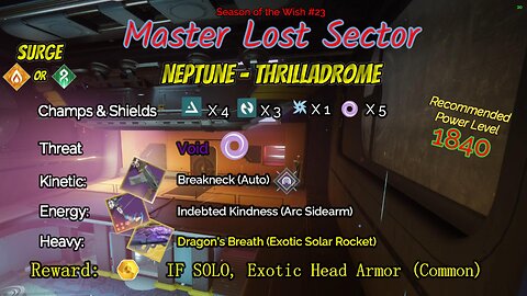 Destiny 2 Master Lost Sector: Neptune - Thrilladrome on my Solar Warlock 3-23-24