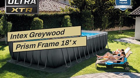 Intex Greywood Prism Frame 18' x 48" Round Above Ground Outdoor Swimming Pool Set with 1500 GPH...