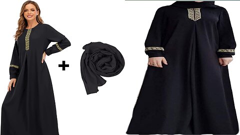 Abetteric Women's Long Sleeve Ethnic Style Abaya with Hijabs