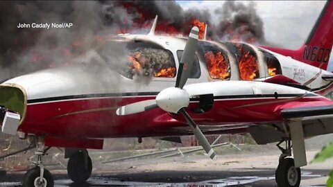 Agape plane destroyed by rioters