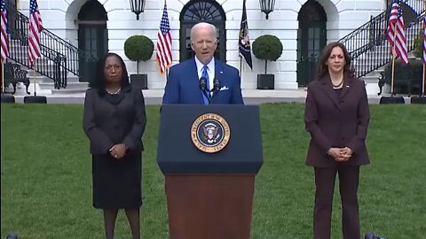 Biden stumbles again Green screen Real White House has swags up Harris in the same suit again.