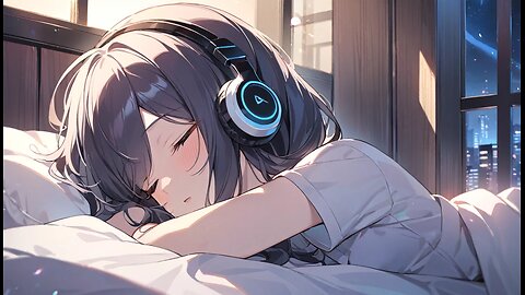 "Lo-Fi Piano Vibes: Girl Relaxing with Headphones in Bed | Lo-Fi Waves"