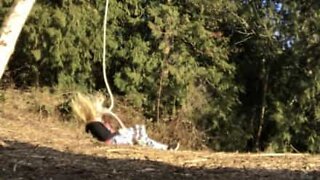 Woman falls when rope swing breaks