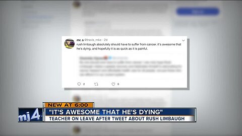 'It's awesome that he's dying:' Teacher on leave after tweet about Rush Limbaugh