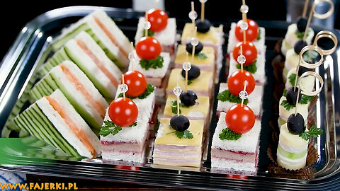 Quick and easy party food ideas. 4 Appetizer recipes for parties. Cucumber, tomatoes and salmon