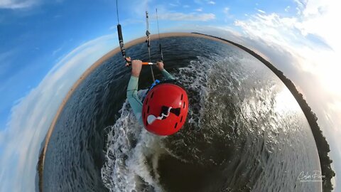 Sunset Kite-boarding Harrison's Channel Mallacoota 16 February using a 360 camera.