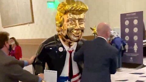 Gold Statue of President Donald Trump Arrives at CPAC 2021 conference