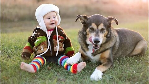 Amezing vidio for cute 🥰 baby and doggy