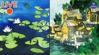 Loose Watercolor Painting: Water Lilies and Hallstatt, Austria