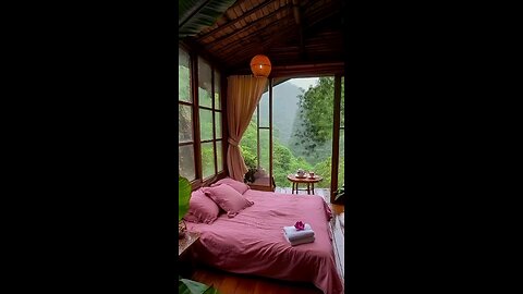 Snuggle up in a plush pink bedsheet, surrounded by the soothing sounds of a thunderstorm.