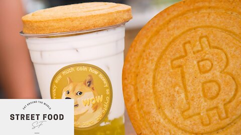 Dogecoin Latte with Bitcoin Cookie