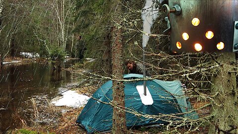 DIY Hot Tent Camping in COZY RAIN - Sleep by the Stream