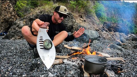 CAMPING ALONE IN A CAVE WITH NO FOOD. catch and cook on the open fire