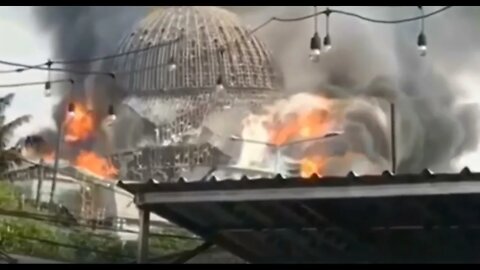 The large dome of the Jami Mosque in North Jakarta caught fire and collapsed during renovation works