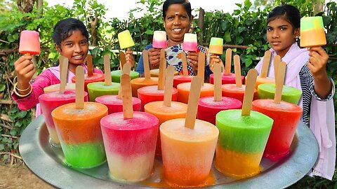 KUCHI ICE RECIPE | Strawberry, Mango, Vanilla, Pista, Butterscotch Kuchi Ice | Village Fun Cooking