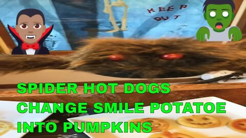 Halloween Food Ideas Spider Hot Dogs, Potato pumpkins