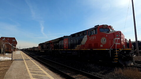 CN 3191 & CN 3041 Engines Manifest Train Westbound In Ontario