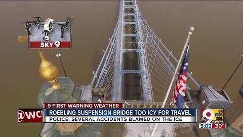 Roebling Suspension Bridge closed due to ice