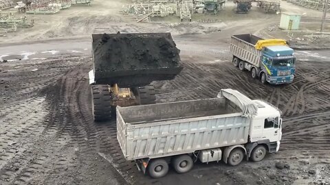 Huge Caterpillar 992G Wheel Loader Loading Coal On Trucks - Sotiriadis/Labrianidis Mining Works-5