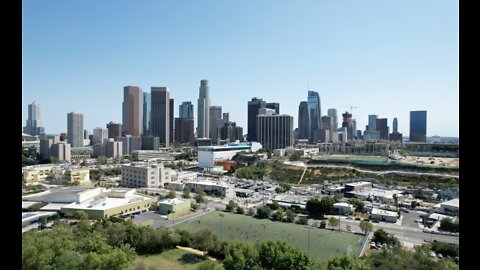 Flying my FPV drone over the iconic Los Angeles skyline