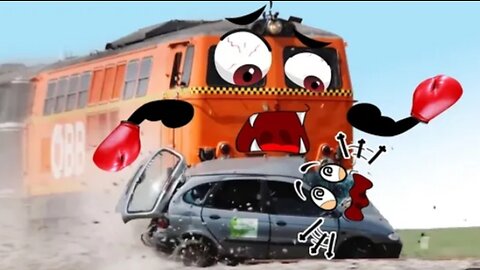 Train Crash | Monster Trains Crush Cars on Railroad - Woa Doodland