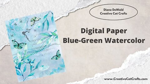 Digital Paper - Blue & Green Watercolor Collage