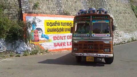 Online Anand: Heavy Load Lorry Turning Old Man Risk Drive Hairpin Bend Kollimalai Hills Road