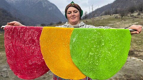 Colorful Pasta with Your Own Hands with Minced Meat! One of the Favorite Dishes in the Village