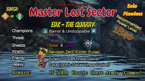 Destiny 2 Master Lost Sector: EDZ - The Quarry on my Solar Hunter Solo-Flawless 5-10-23