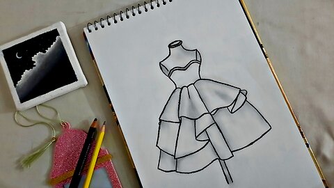 Party frock drawing | dress drawing easy | Dress design sketch