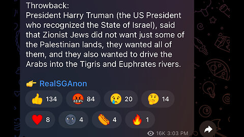 Truman said Zionist Jews didnt want just some of the Palestinian lands