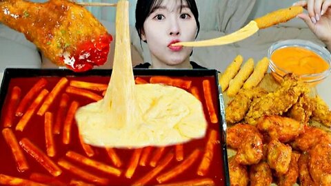 MUKBANG | tkeokbokki keju sinjeon,honey combo chicken cheese stick,saos mayo api