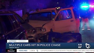 Truck hits multiple vehicles, leads chase