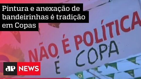 Aviso “não é política” em bandeiras do Brasil em enfeite de rua para Copa do Mundo repercute