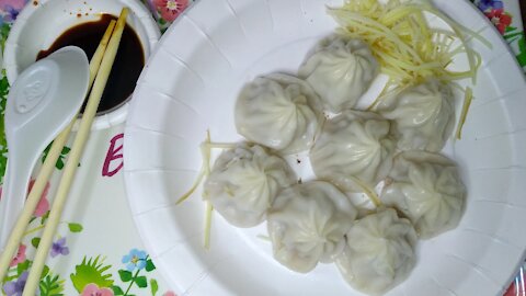 Cheap tasty dinner $3 dumplings and rice ball