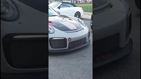 Chalk Grey Porsche 911 GT2 RS Weissach Package 991 with red details entering the casino in Monaco