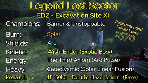 Destiny 2 Legend Lost Sector: EDZ - Excavation Site XII 9-24-22