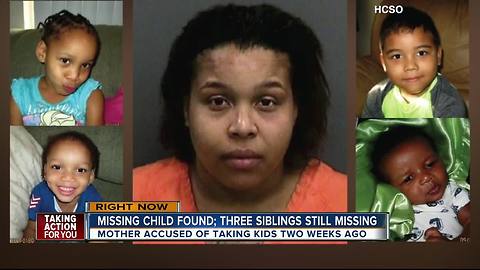 One child found, three still missing after mother reportedly takes them from day care 2 weeks ago