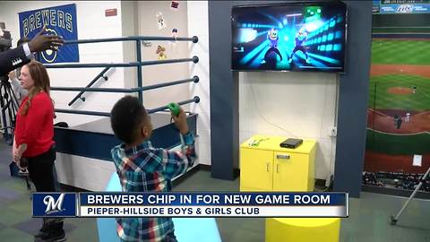 Brewers help roll out new game room at Pieper-Hillside Boys & Girls Club