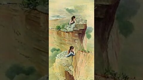 painting-- a young woman standing at the edge of a cliff, contemplating suicide #shorts #painting