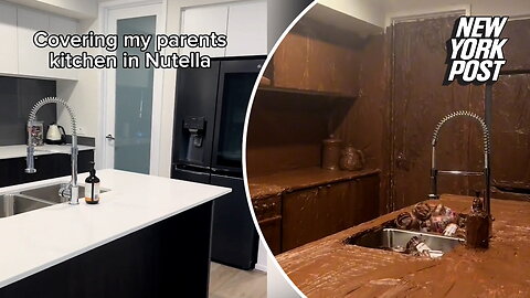 Son punks parents with chocolate-covered kitchen