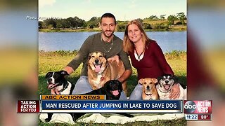 Man rescued after jumping in lake to save dog