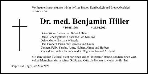 Dr. Benjamin Hiller verstorben