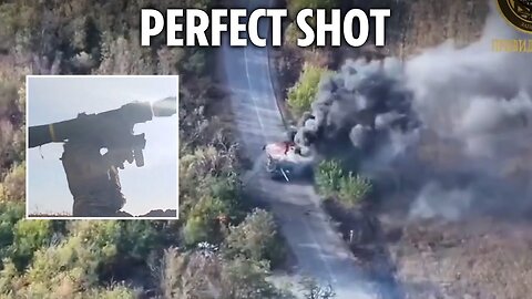 Moment Ukrainian soldier single-handedly blows up Russian tank using US-made weapon